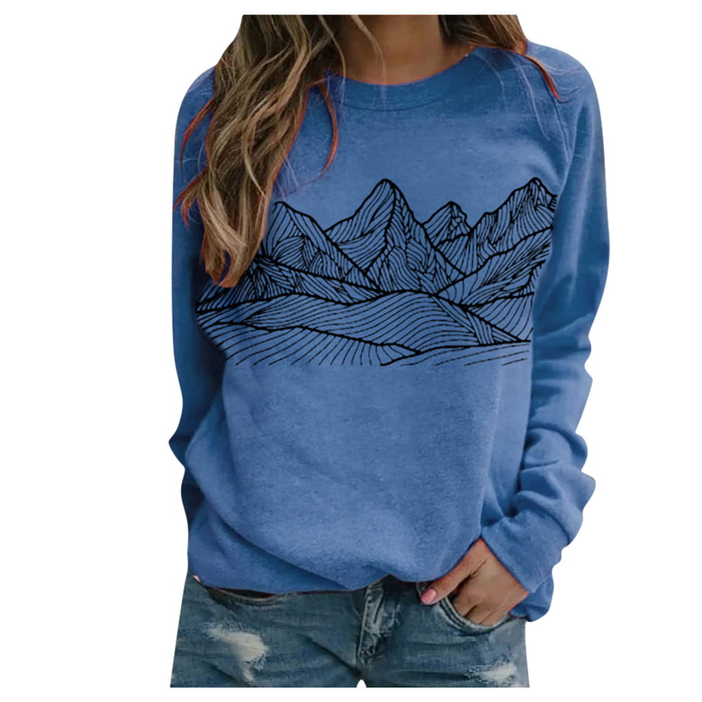 GWAABD Long Sleeve Tops Loose Sleeve Sweatshirts Casual Print Com Crewneck T-Shirts Long Thermal Women S Women S Blouse
