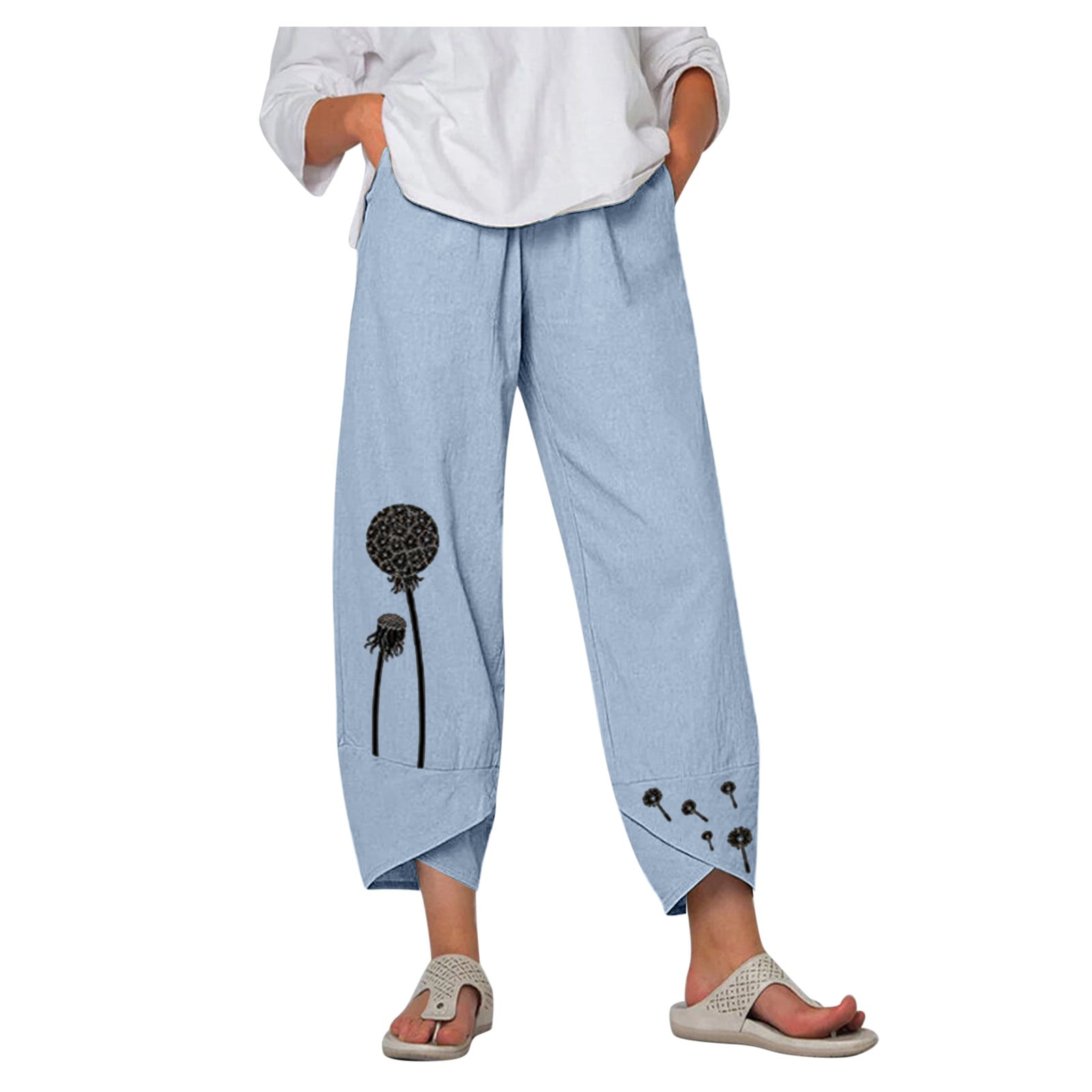 GWAABD Graduated Color Yoga Pants Women Leg Pants Waist Trousers Wide Print Flowers Elastic Casual Lady Girdle Pants