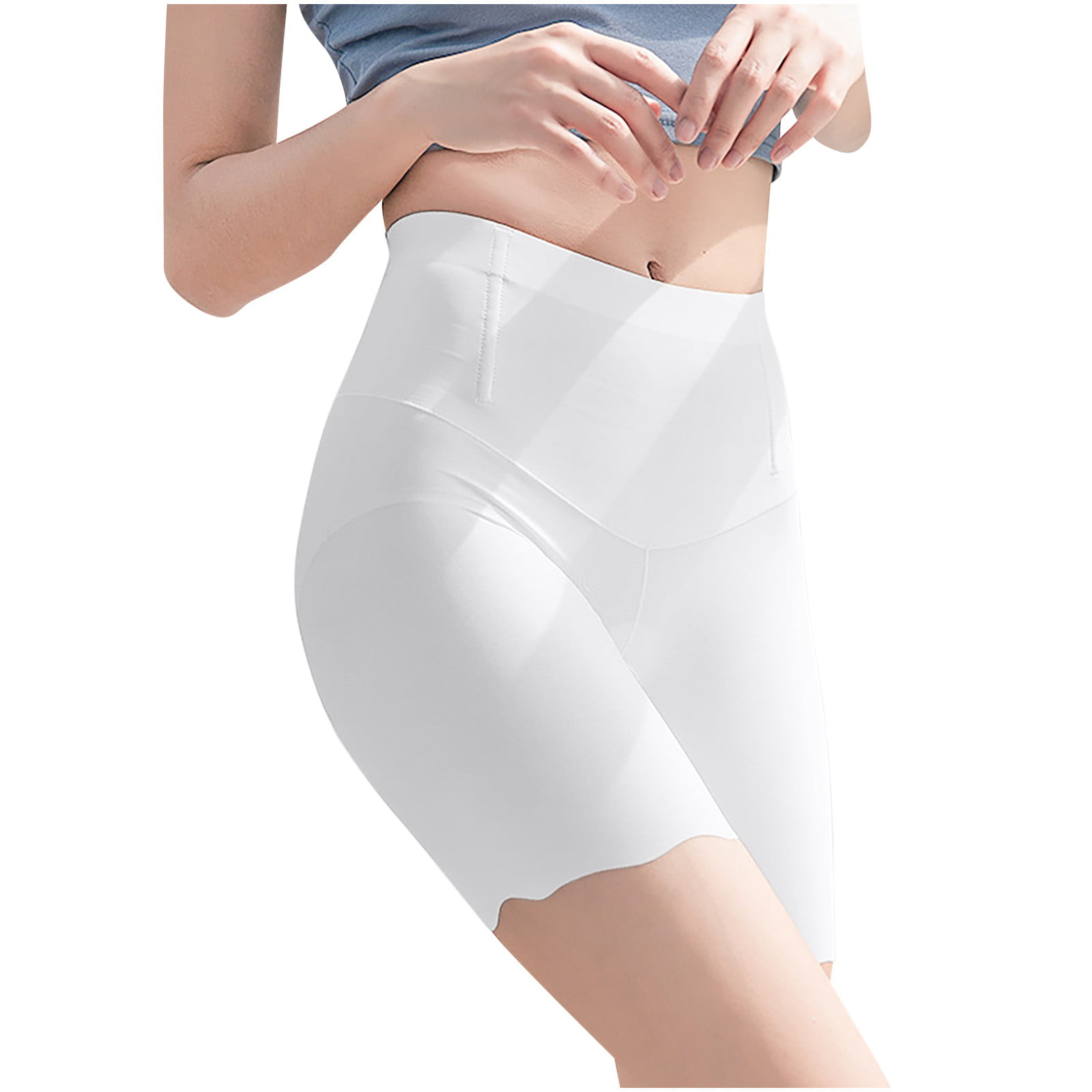 FengLS Women S Ice Silk High Waist the Abdomen Traceless 5-Point Light Proof Leggings 10-Woman Cloth-11A#45988 Ladies Clothing MYFWomen S Ice Silk