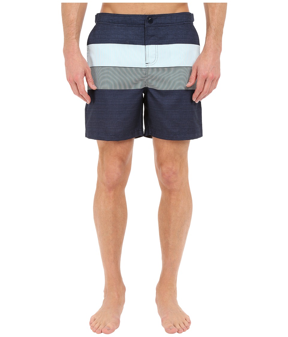 Original Penguin - Pieced Stripe Print Fixed Volley Fit (dark Sapphire) Men's Swimwear