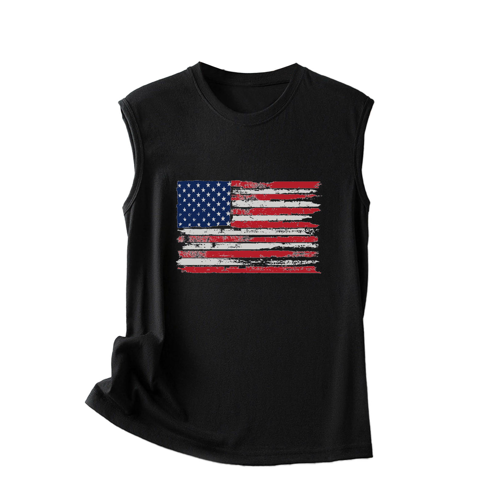CLZOUD Plus Size Tops Black Womens Print Tee Sleeveless Round Neck T Shirt Vest Tee Blouse Casual Tank Tops M