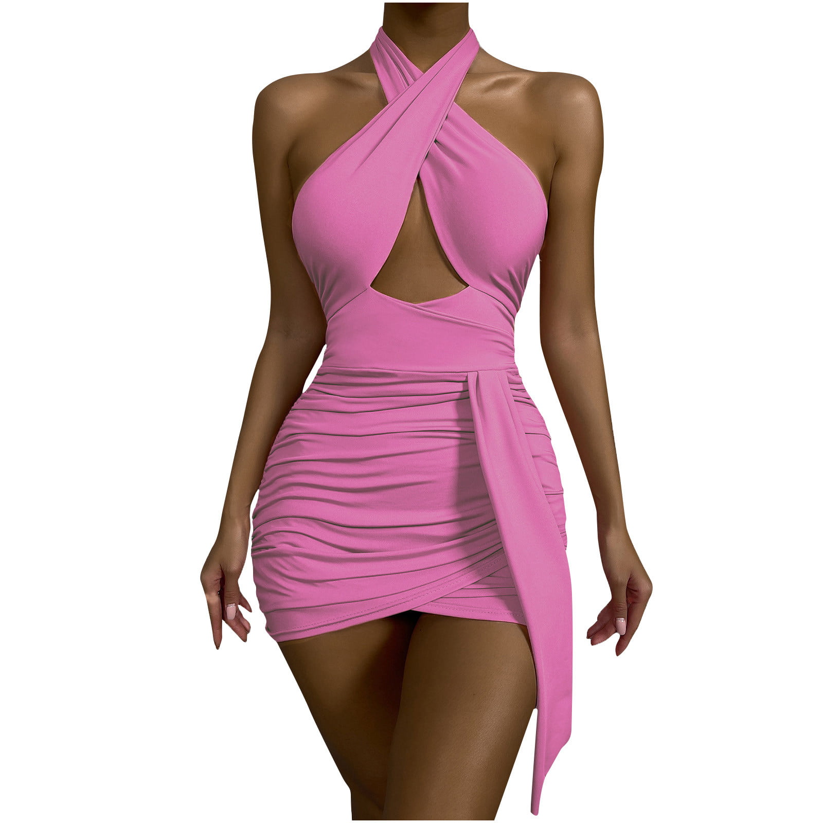 Fall Dresses for Women Clearance Women Halter Neck Casual Bandage Solid Color Backless Mini Dress
