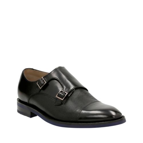Clarks Mens Swinley Monk in Black Leather, 9.5 Medium