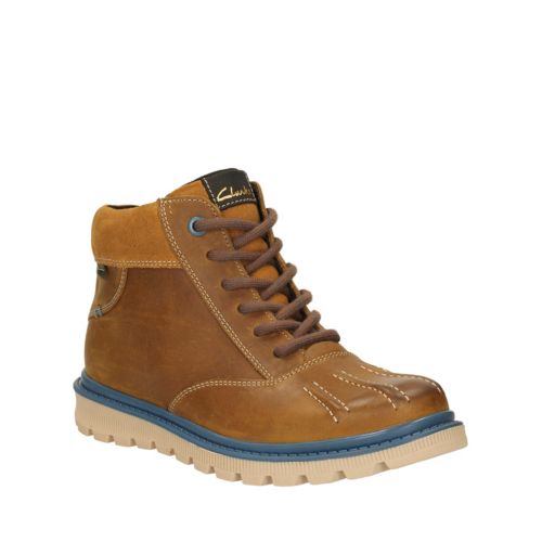 Clarks Boys Dan Hi Gtx Inf in Tan Leather, 8.5 Wide