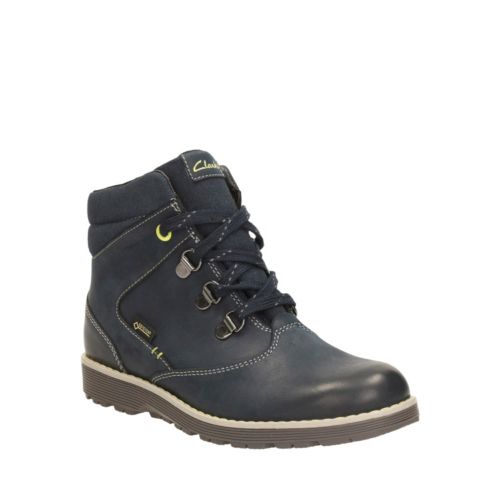Clarks Boys Day Hi Gtx Inf in Navy Leather, 10.5 Wide