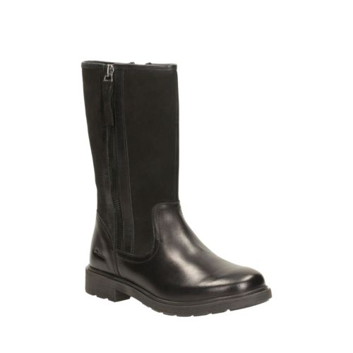 Clarks Girls Ines Rain Inf in Black Leather, 9.5 Medium