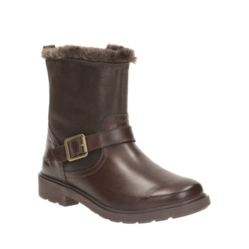Clarks Girls Ines Remi Inf in Brown Leather, 12 Medium