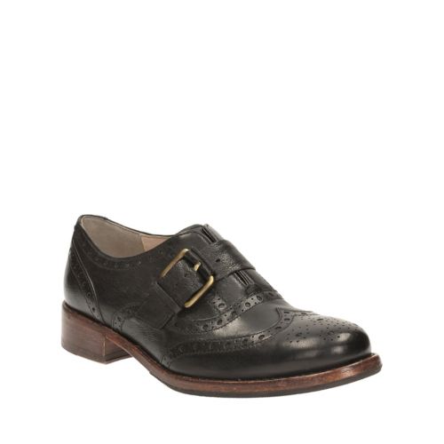 Clarks Womens Tomina Mia in Black Leather, 6 Medium