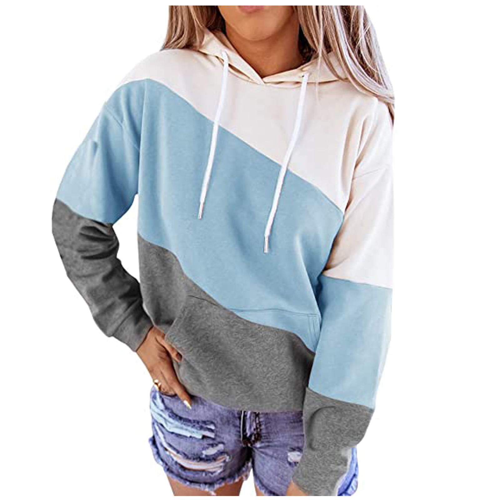Plus Size Hoodies for Women Clearance Stripe Printing Hooded Loose Long Sleeve Tops Casual Sweatshirt