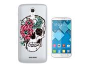 Alcatel Pop 4 - 2016 Gel Silicone Case All Edges Protection Cover C0470 - Floral Skull Tattoo Biker Sugar Skull