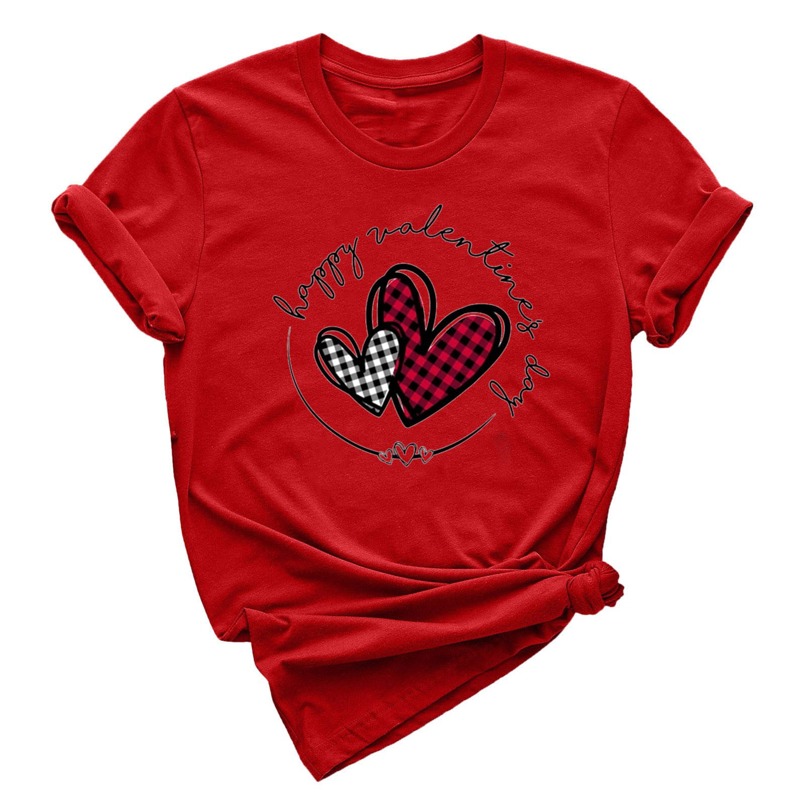 GWAABD Womens Casual Tops Womens Valentines Day Printed Short Sleeve O Neck T Shirt Top