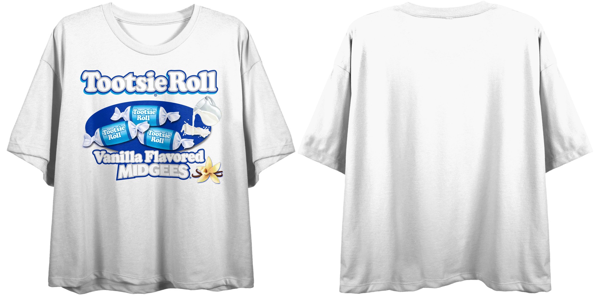 Tootsie Roll Vanilla Flavored Midgees Juniors White Crop T-shirt-Small