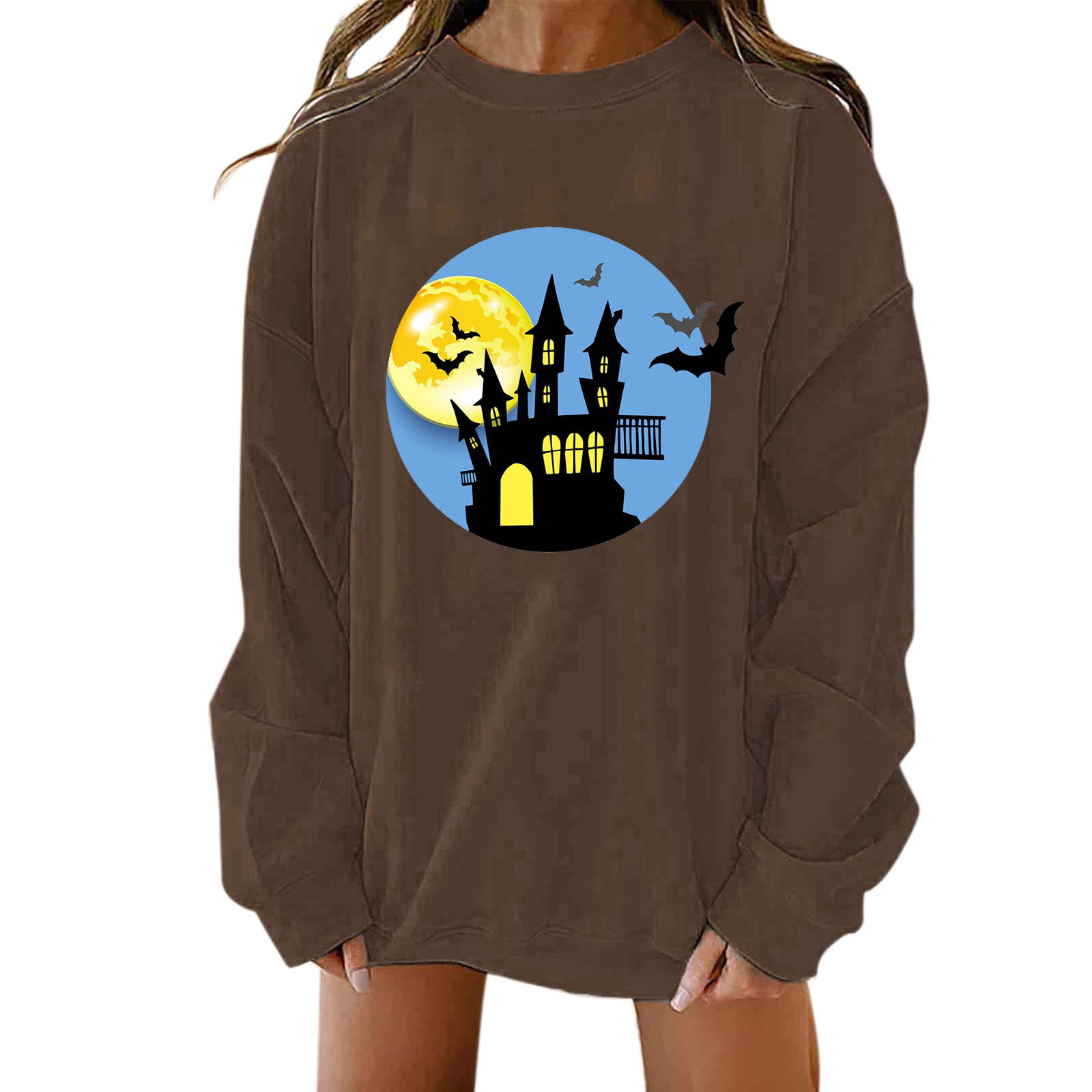 GWAABD Womens Sweatshirts Crewneck Womens Hoodless Fit Full Zip Sweatshirt Crewneck Loose Hooded Casual Long Sleeve Pullover Tops