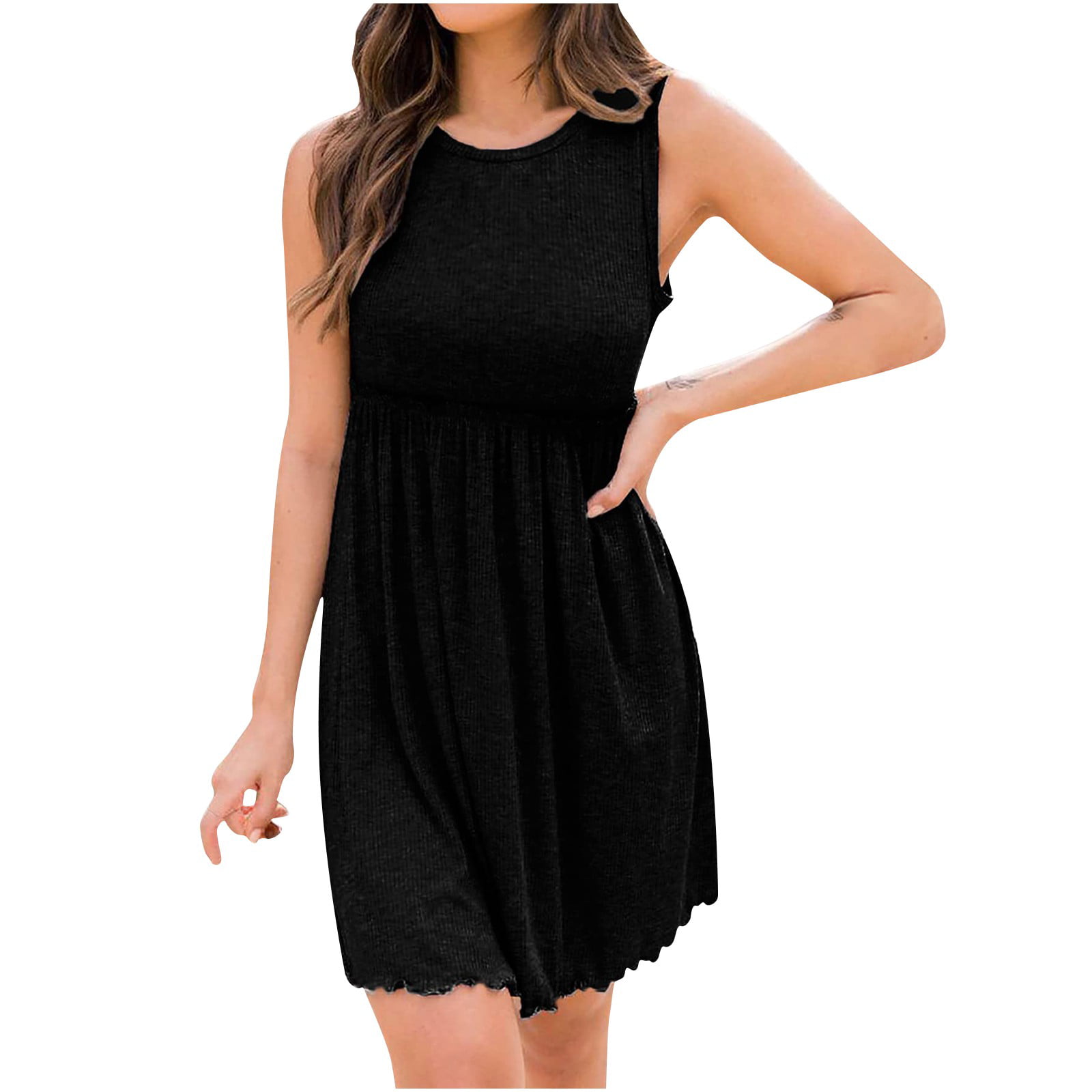 Womens Dresses Sun Dress Women S Fashion Round Neck Long Dress Sleeveless Solid Dress Sexy Dresses for Women 0134