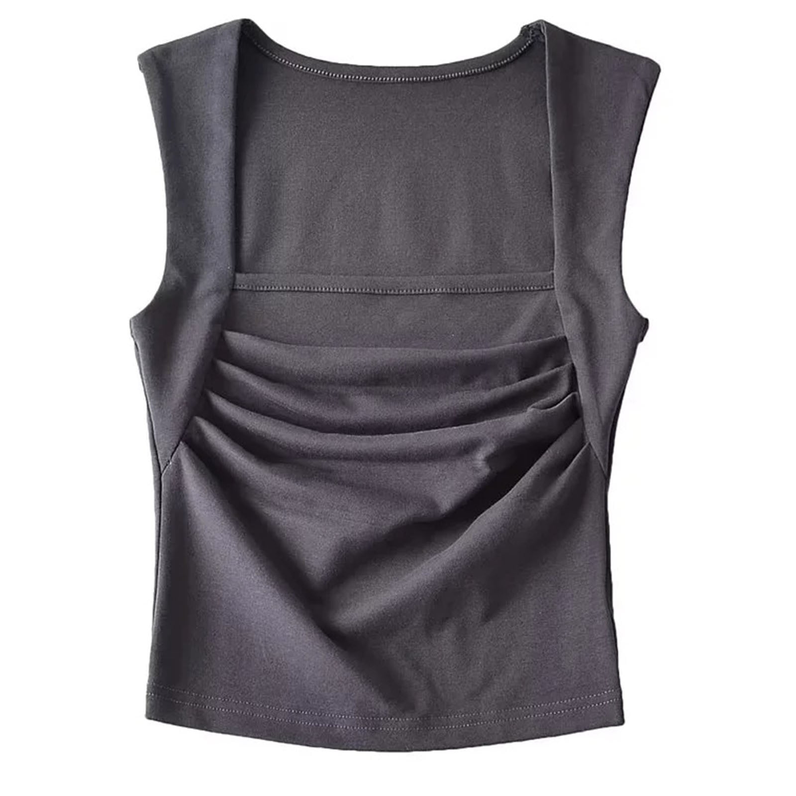 GWAABD Zipper Tops for Women Women S Low Cut Slim Sleeveless Ruffled Square Collar Bottom Vest Top