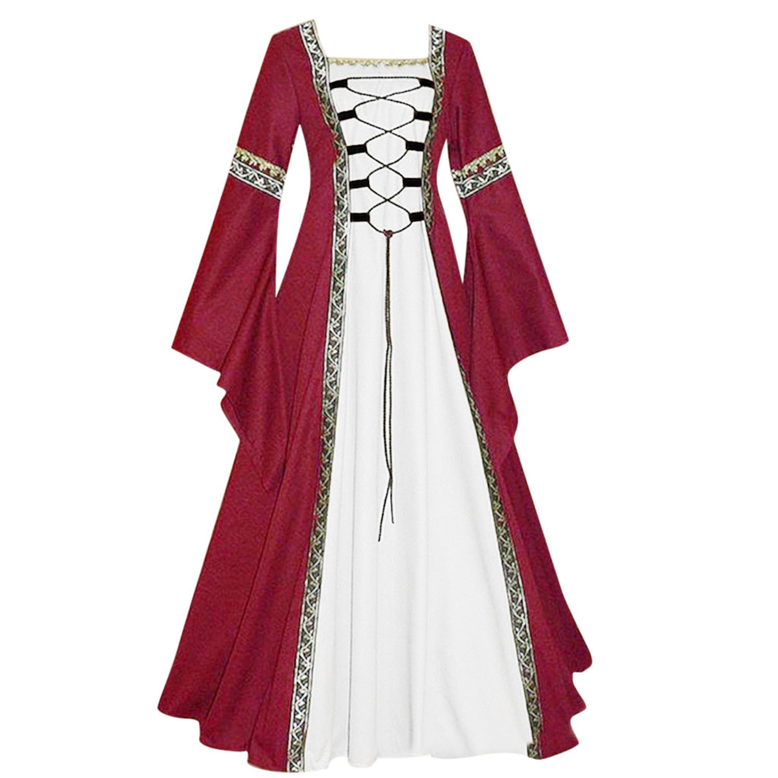 Women Plus Size Dresses Clearance Women Casual Long Sleeve Splicing Solid Gothic Cosplay Dress