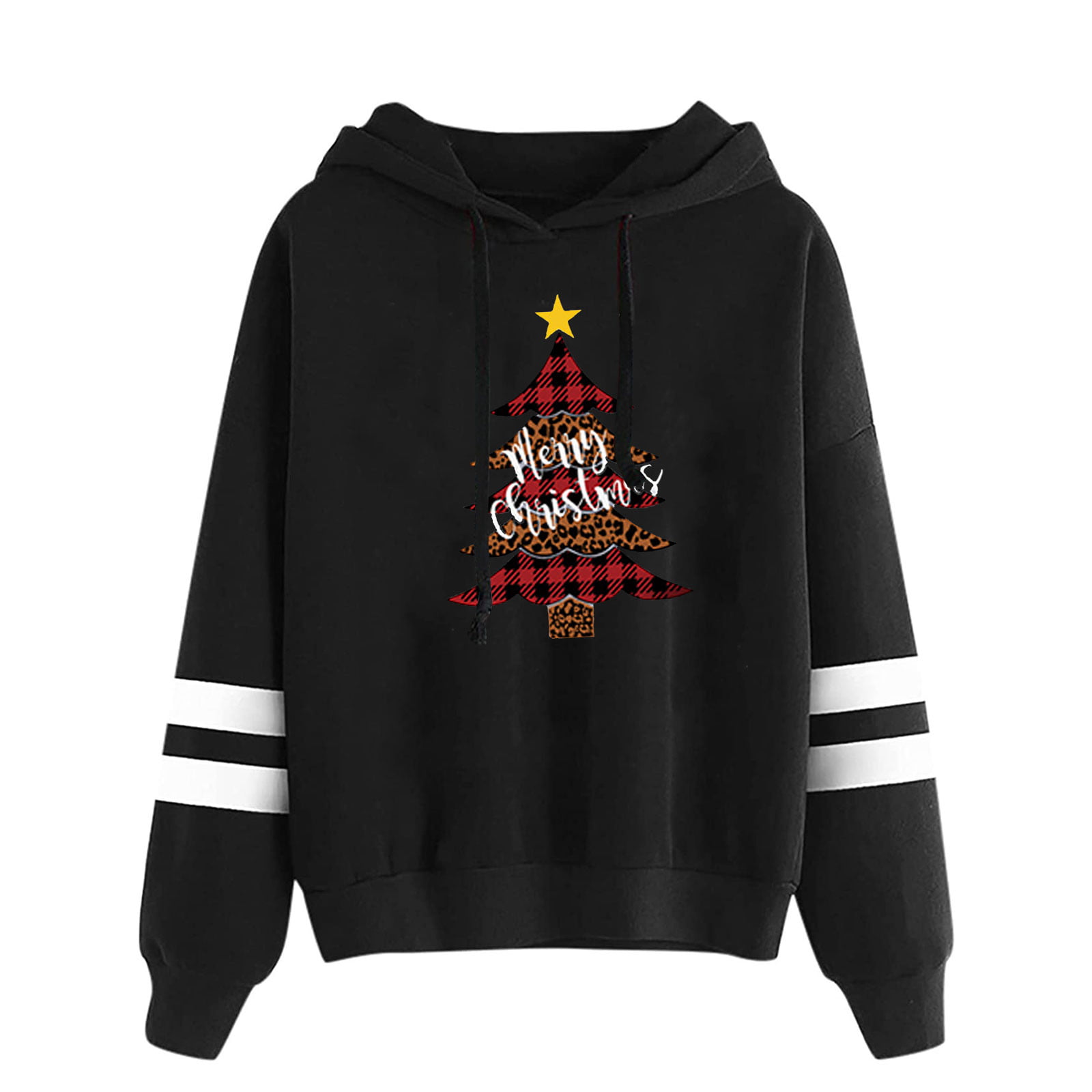 Women Fall Hoodies Clearance Casual Hooded Slim-fit Christmas Printing Double Horizontal Coat