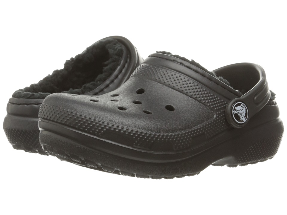 Crocs Little Kids' Lined Classic Clog Shoes in Black/Black Size 1.0 Fur