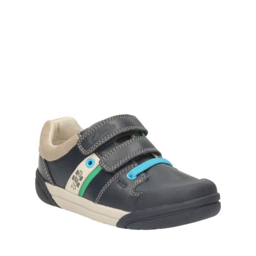 Clarks Boys Lilfolkcub Pre in Navy Leather, 10 Medium