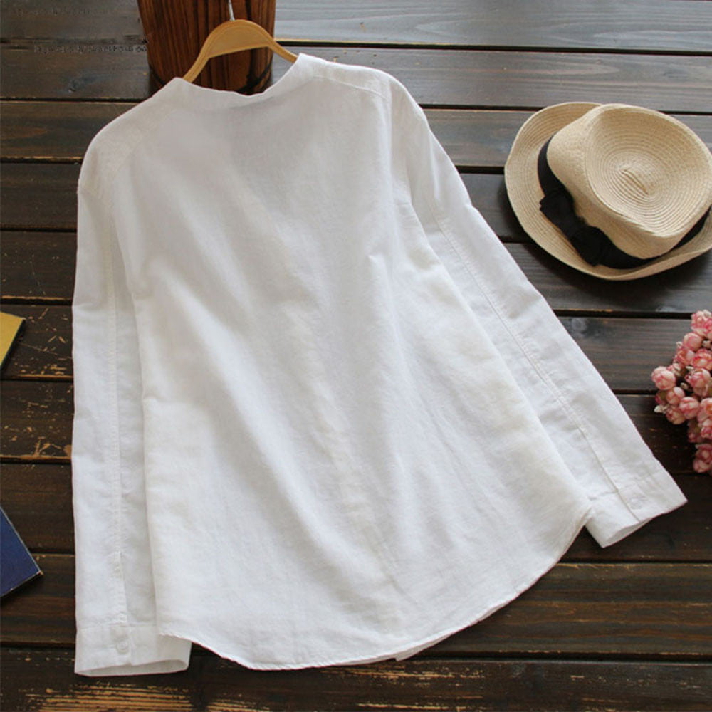 GWAABD Fashion T Shirts for Women Women Shirt Tops Casual Blouse Cotton Down Button Sleeve Linen Solid Long Women S Blouse