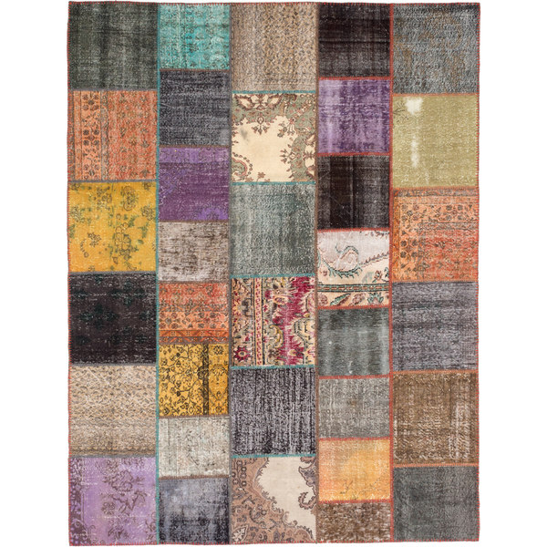 Ecarpetgallery Color Transition Patch Black/ Green Wool Rug (8'9 X 11'9)