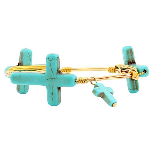 Sophisiticated Style by Youmi K Three Cross with Mini Cross Charm Bangle - Medium