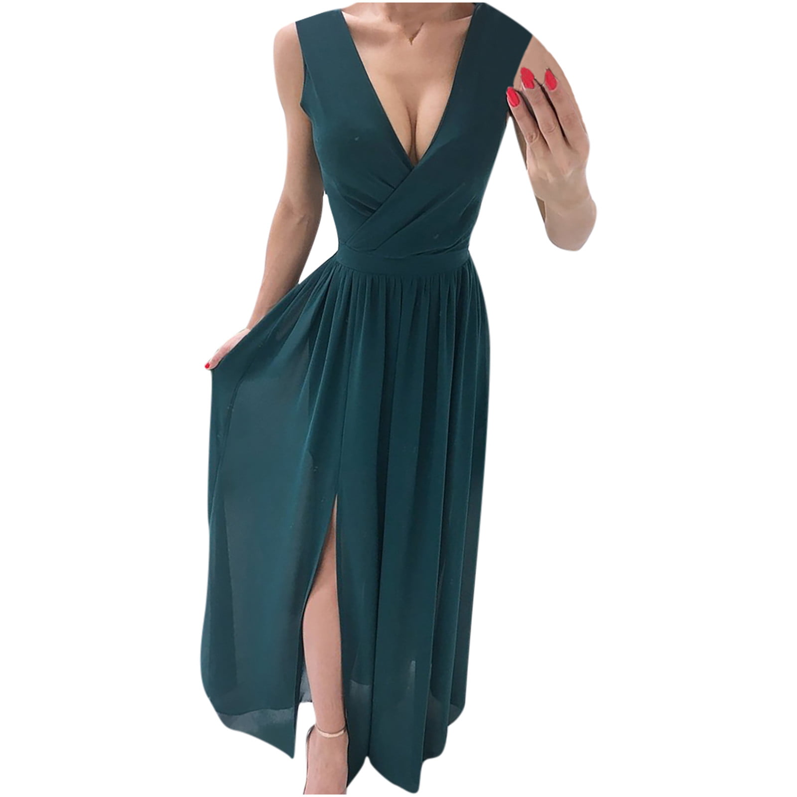 Bigersell Women S Casual Lounge Long Dress Women S Fashion Casual Loose Sleeveless Solid V-Neck Floor-Length Dress Plus Boho Dress Style 9303  Female 