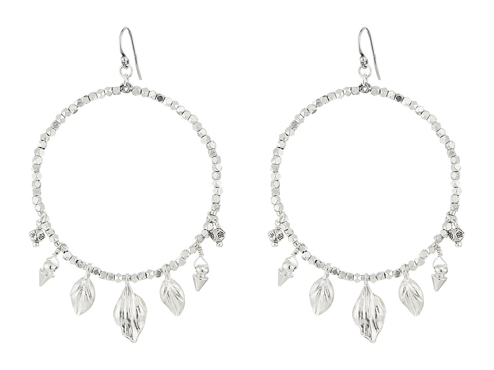 Chan Luu - Base Metal Hoop with Daggers and Leaf Charms Earrings (Silver) Earring
