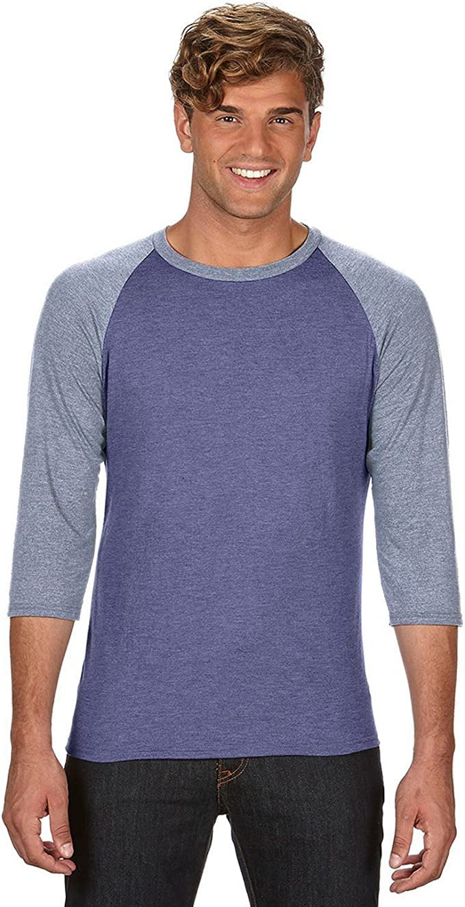 Anvil 6755 Adult Tri-Blend 3/4-Sleeve Tee Heather Blue True Heather Gray S