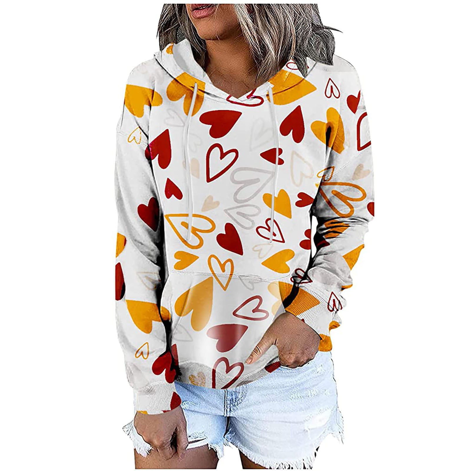 Women Fall Hoodies Clearance Cowl Neck Pullover Hoodies Long Sleeve Print Sweatshirts Sweaters Drawstring Tops