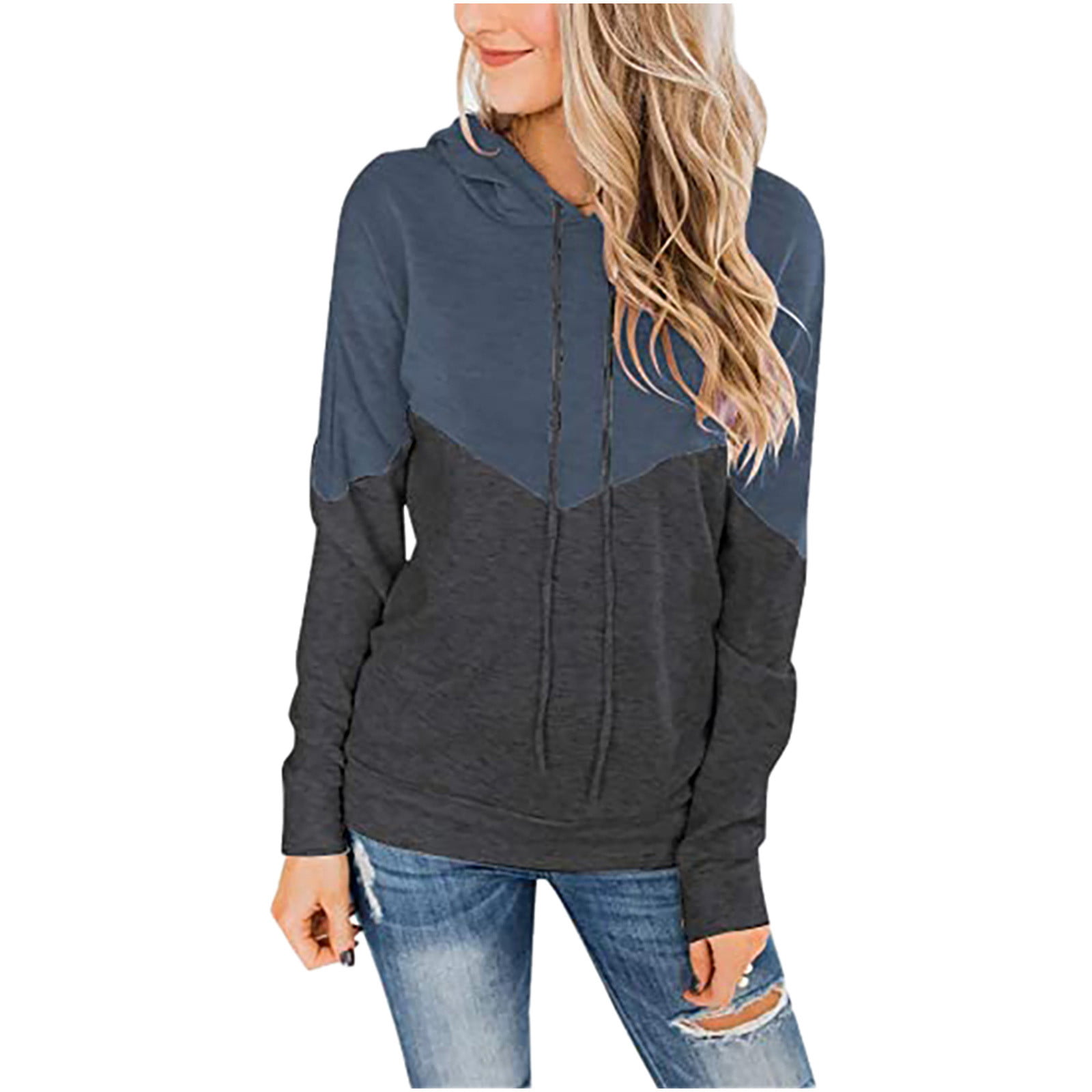 Women Hoodies Clearance Women Patchwork Hoodies T-Shirt Long Sleeve Casual Sweatshirt Top Blouse