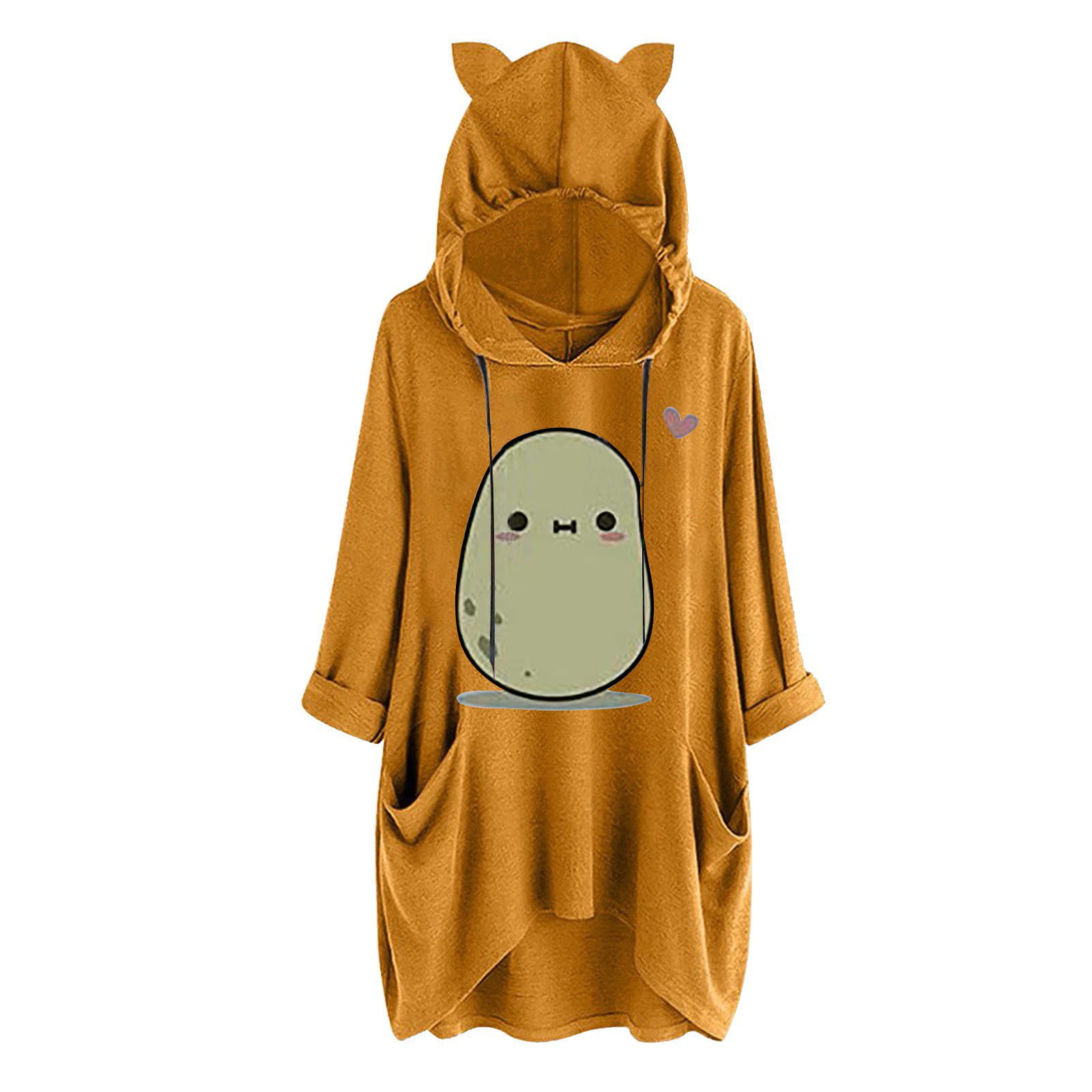 Women Plus Size Hoodies Clearance Women Casual Potato Print Hooded Long Sleeve Pocket Shirt Top