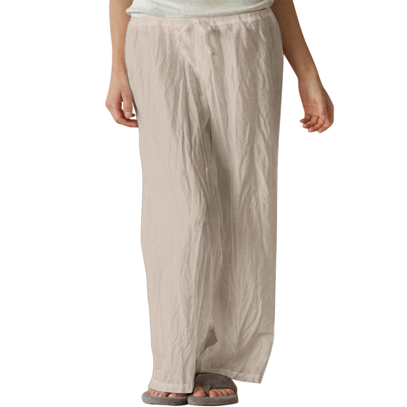 GWAABD Plus Size Slacks for Women Business Casual Womens Summer Cotton Linen Casual Loose Wide Leg Pants Draw String