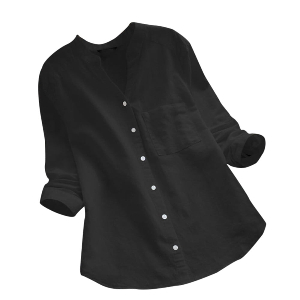 GWAABD Long Sleeve T-Shirts for Women Women Shirt Tops Casual Blouse Cotton Down Button Sleeve Linen Solid Long Women S Blouse