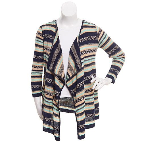 Juniors Say What? Stripe Open Cardigan S, Mint Combo