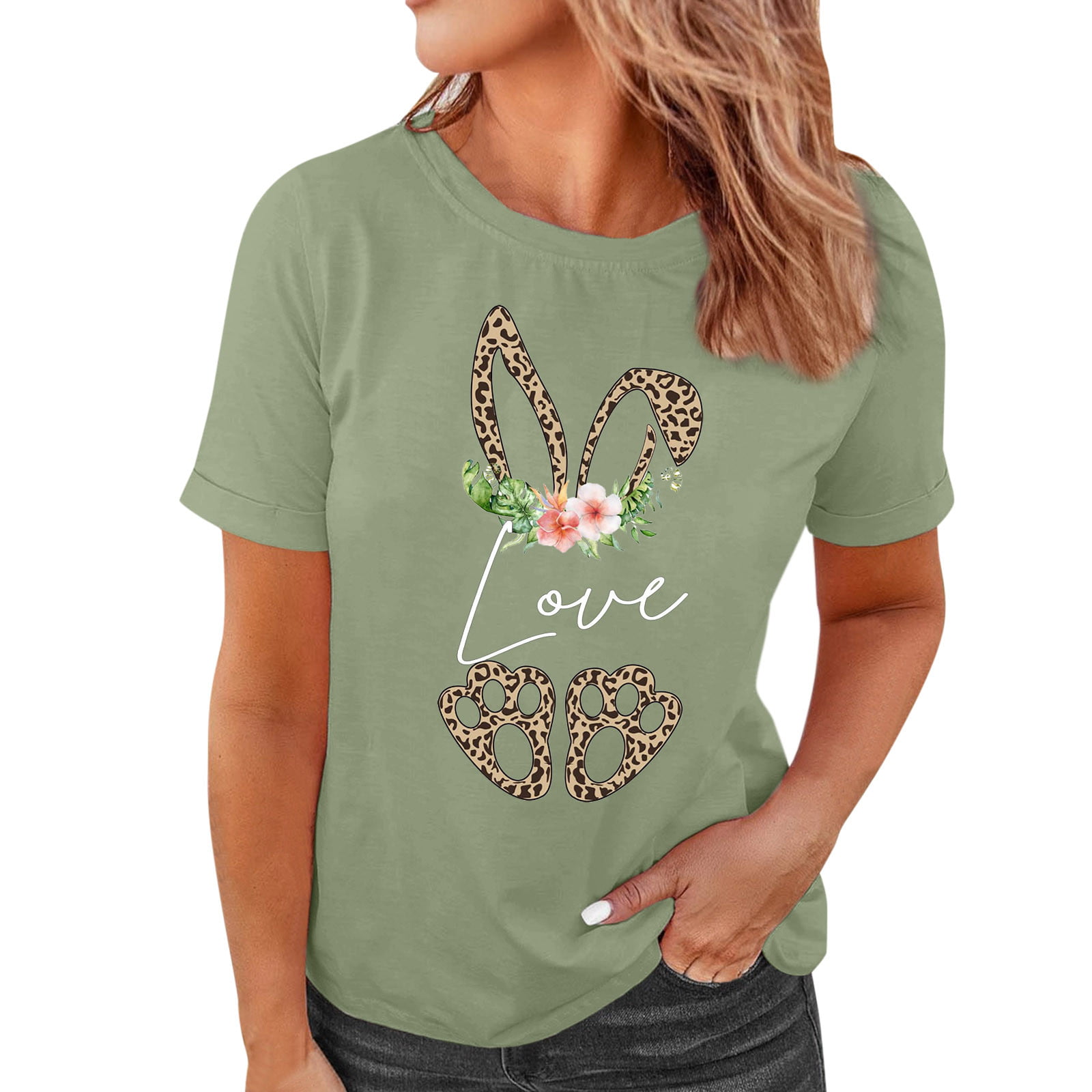 GWAABD Thermal Top for Women Women S Easter Day Letter Print Fashion Top Shirt Short Sleeve Round Neck Loose Top Blouse TShirt Elegant Top Blouse