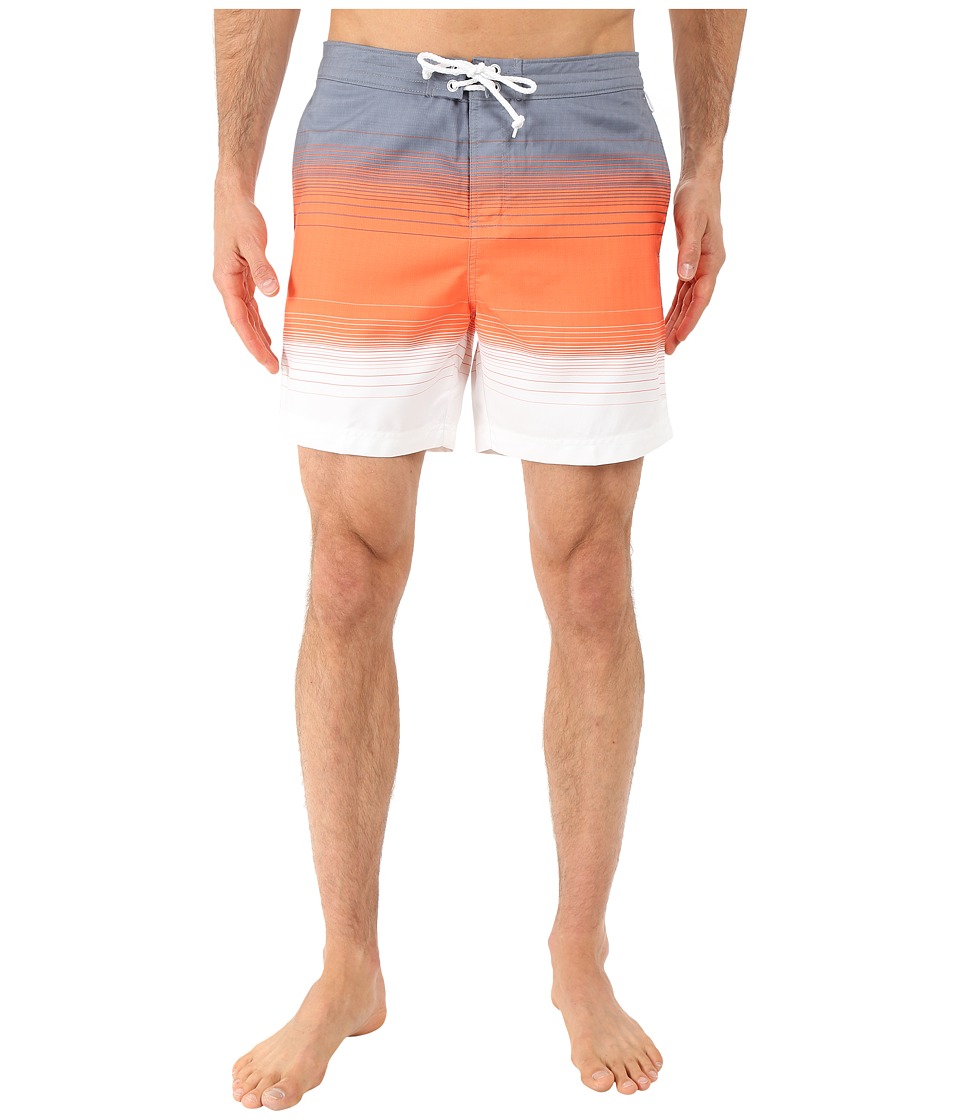 Original Penguin - Engineered Stripe Faux Chambray Print Fixed Volley Shorts (flint Stone) Men's Swimwear