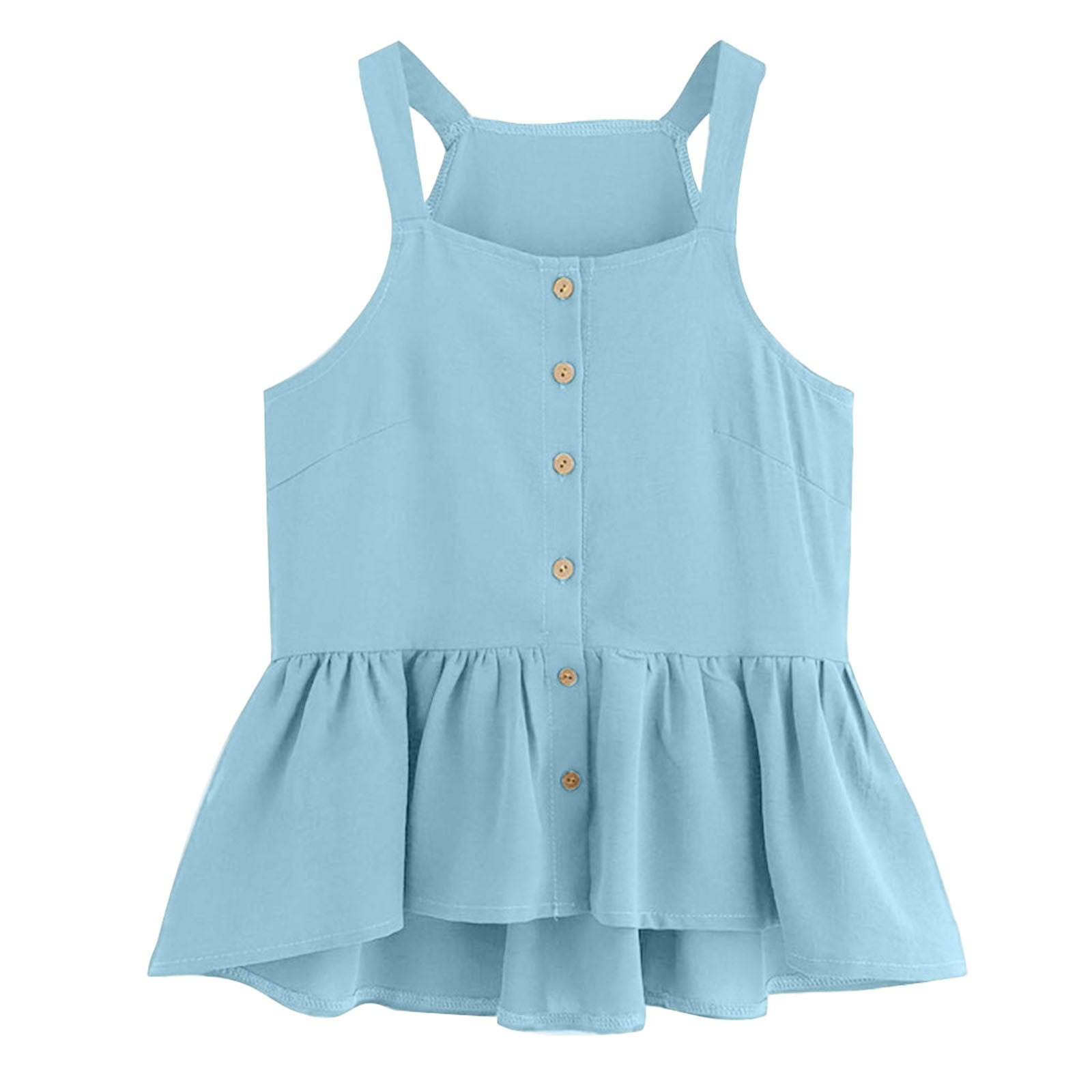 GWAABD Womens Shirts with Built in Sweater Women Casual Top Solid Color Blouse Sleeveless Pleated Ruffle Hem Button Sleeveless Tank Top