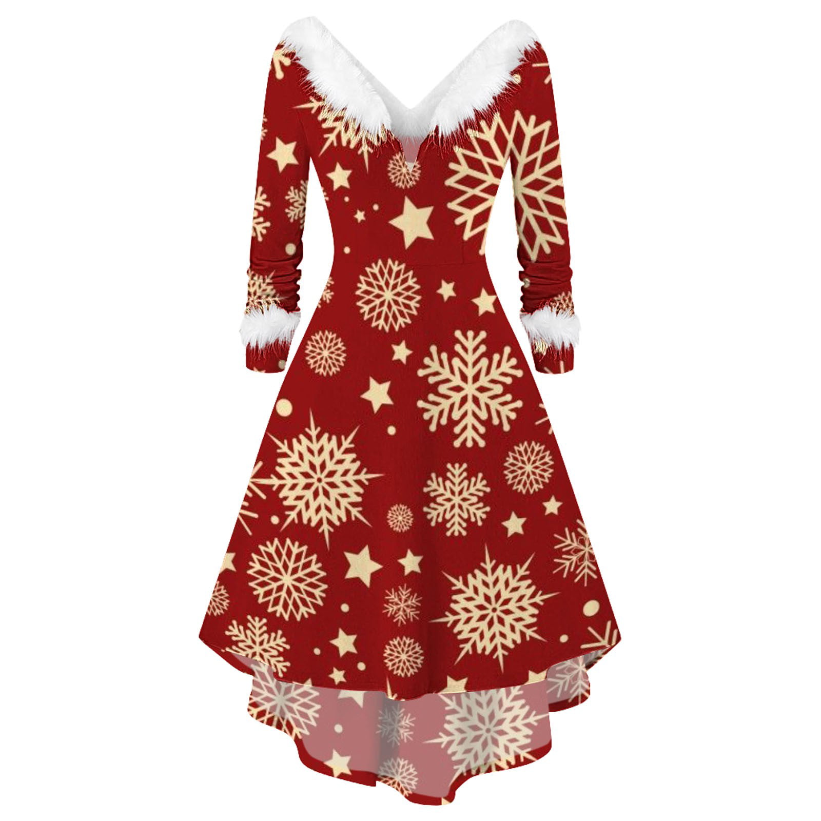GWAABD Navy Dress Women S Christmas Gift Plush Collar Long Sleeves Casual Party Flowy Elegant Irregular Dress