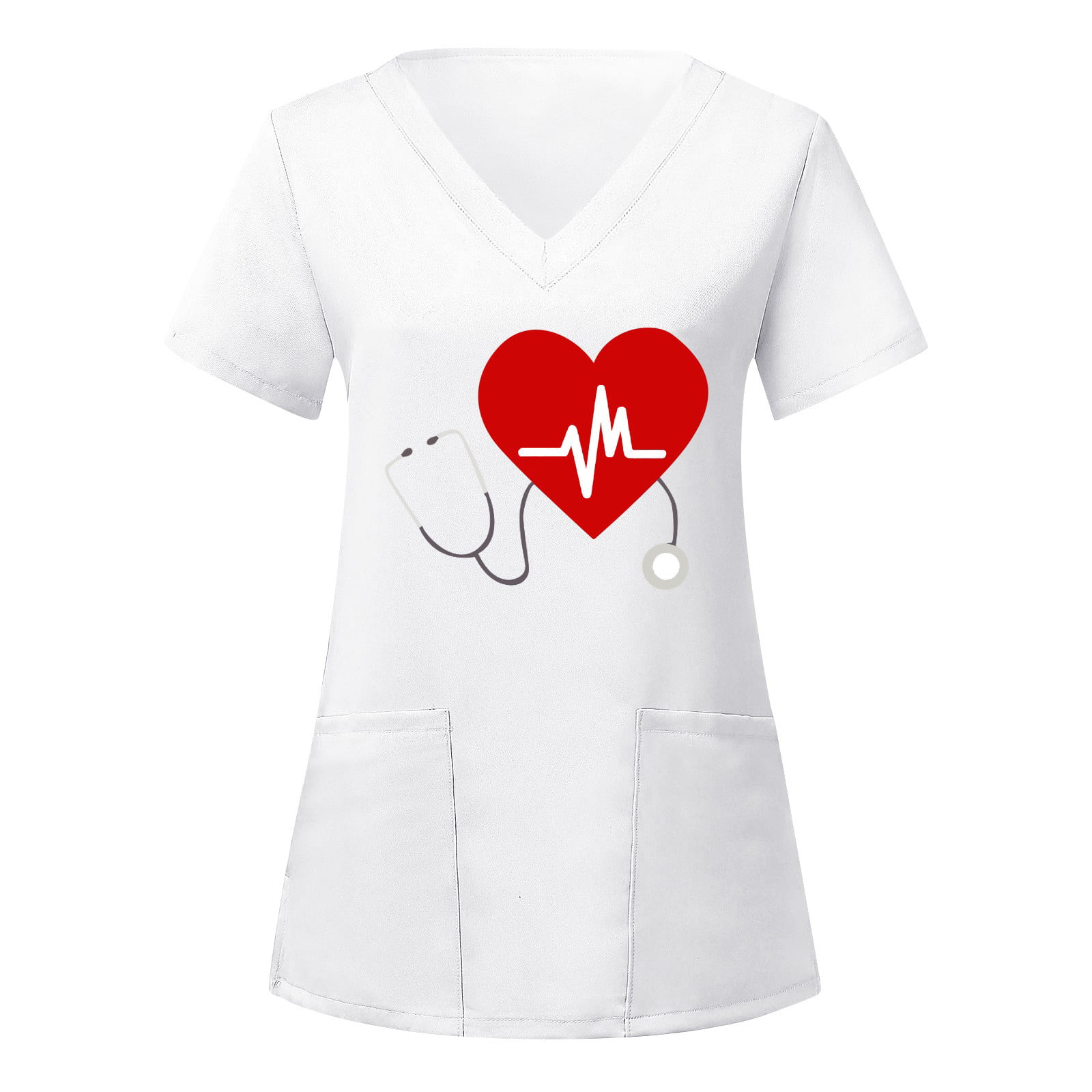 GWAABD Tight Long Sleeve Shirts for Women Womens Short Sleeve V Neck Heart Printed Top Nursed Working T Shirts Blouse with Pockets