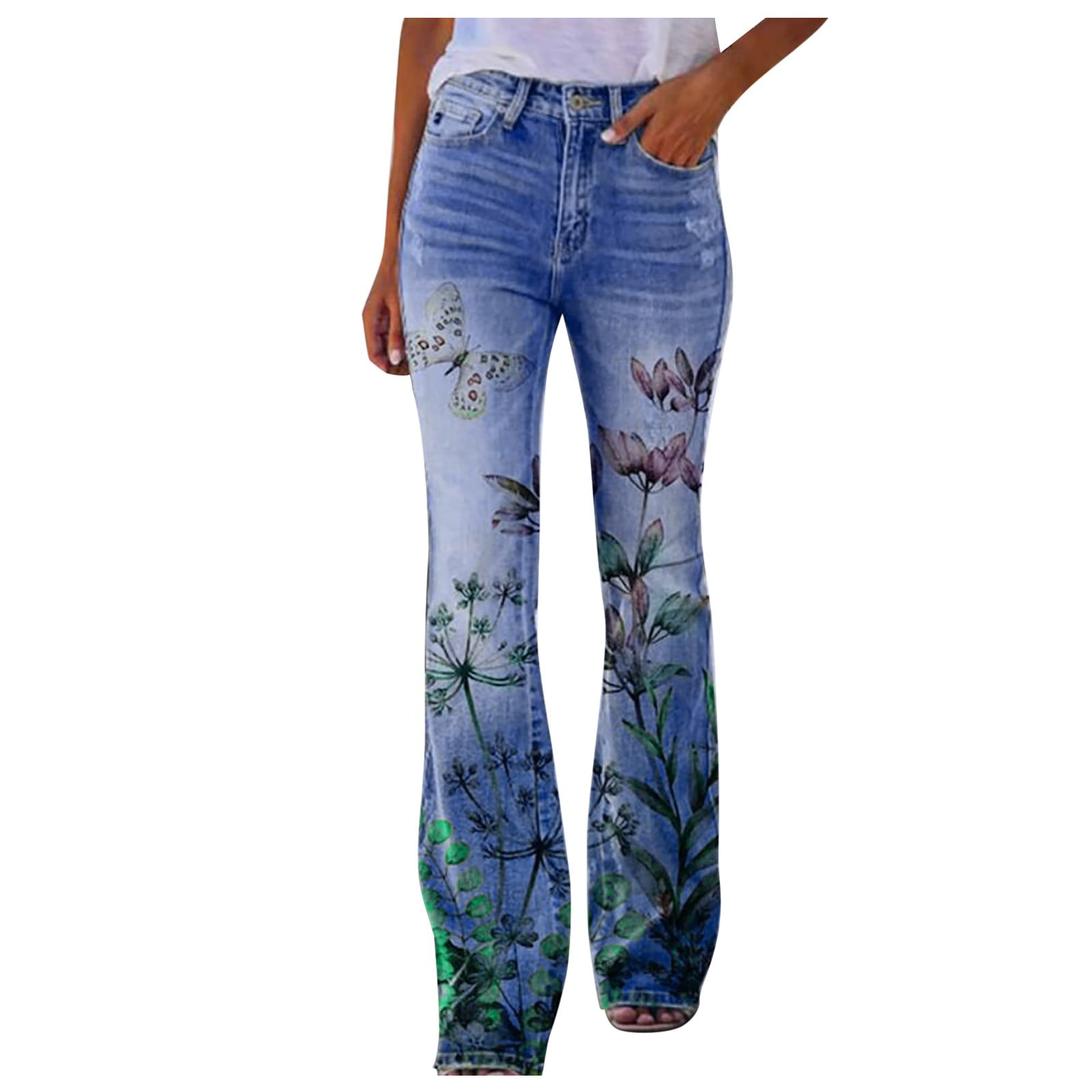 GWAABD Tummy Control Workout Women S Long Multiple Choice Printed Casual Loose Pants Comfortable Micro Flared Pants