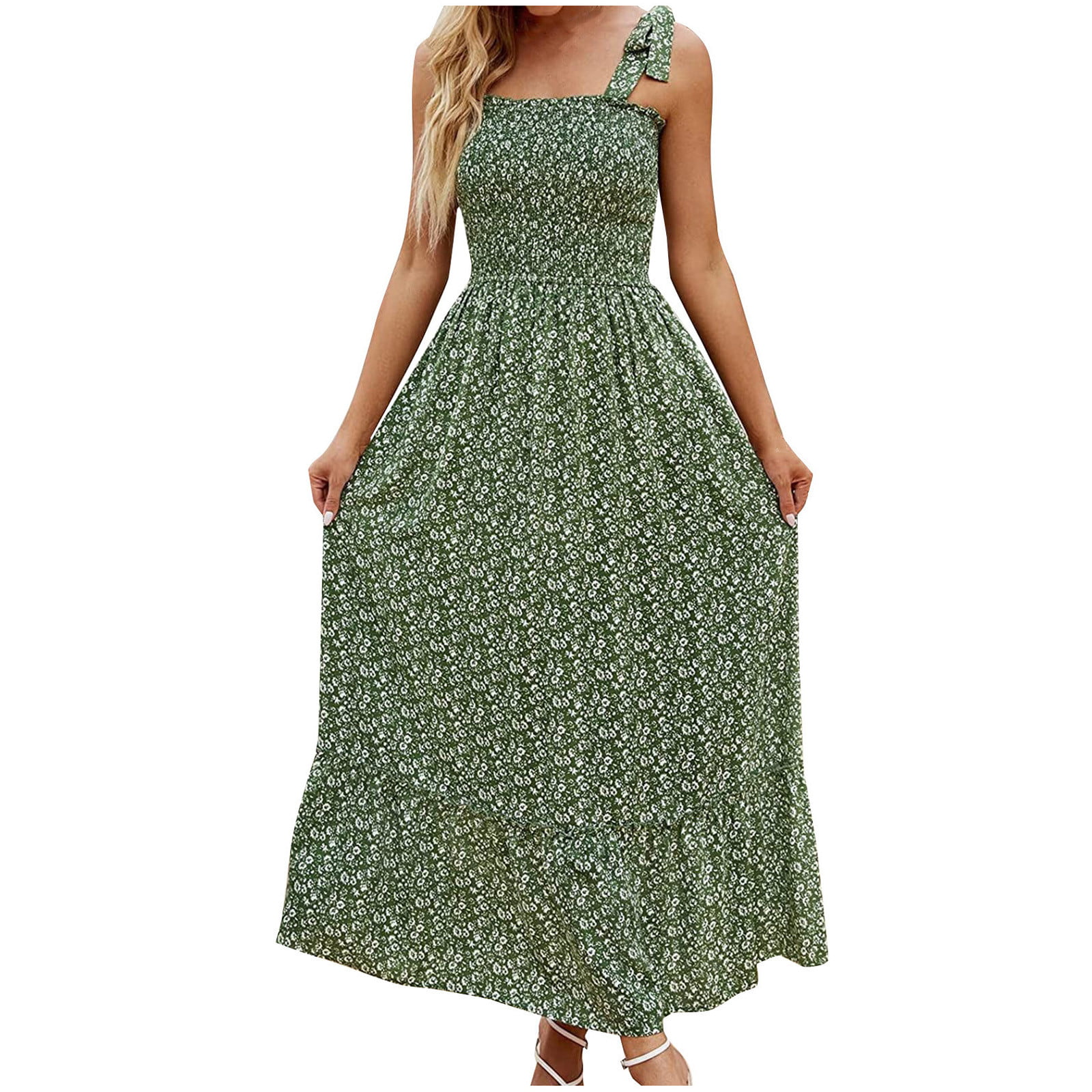 Dresses for Women 2022 Fashion Women Summer Casual Print Camis Sleeveless Bandage Vest Long Dress Sundresses for Women 2289