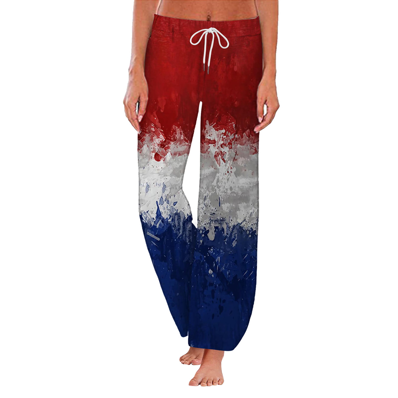 GWAABD Petite Skinny Jeans for Women Women Independence Day Casual Sports Yoga Loose Print Mid Waist Drawstring Pants Wide Leg Pants