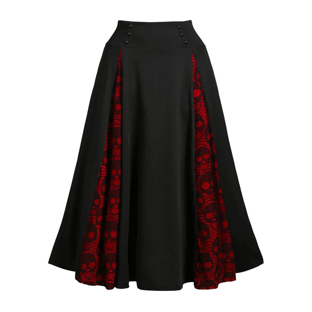 GWAABD Pleated MIDI Skirts for Women MIDI Skirt Plus Women Waist Gothic Pleated Patchwork Skirt Lace High Size Skirt