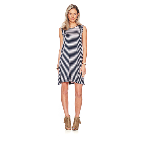 Juniors Moa Moa Sleeveless Stripe Print Dress L, Mint / Oatmeal