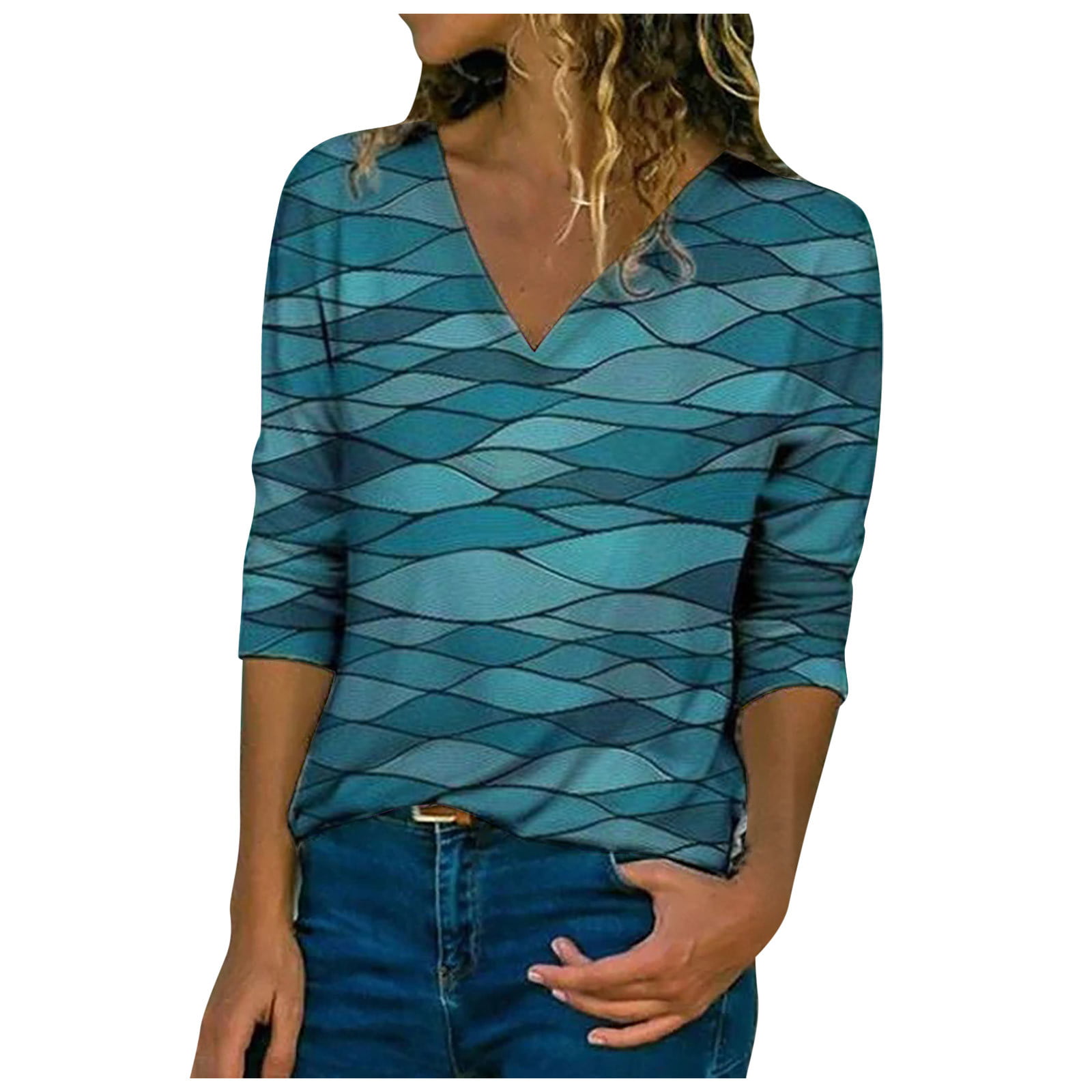 GWAABD Long Tunicbrown Shirts for Women Women Tops V Neck Daily Fashion Shirt Tops
