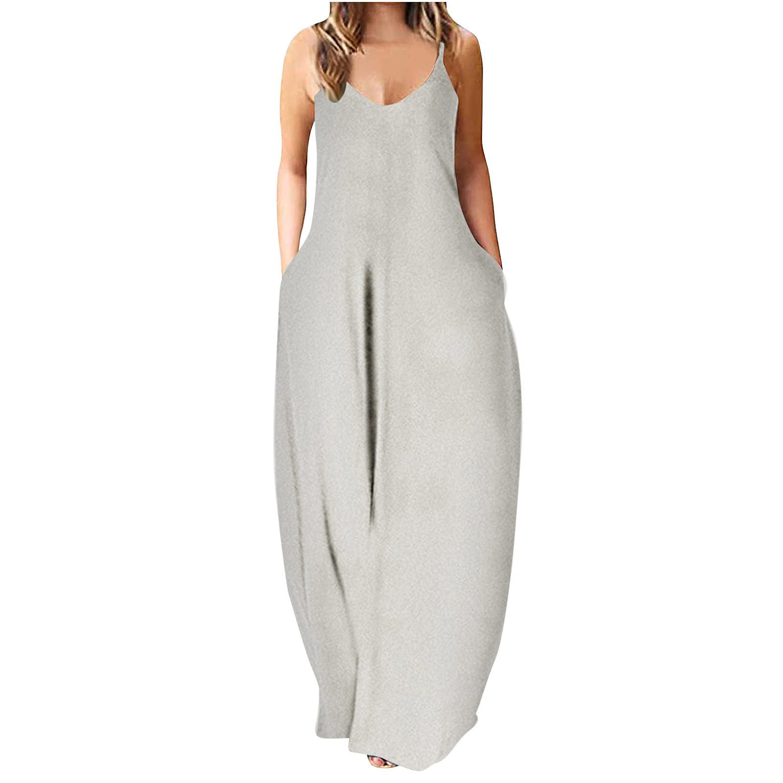 Women Plus Size Dresses Clearance Sling Mid-waist V-neck Sleeveless Solid Slim Party Beach Long Dress