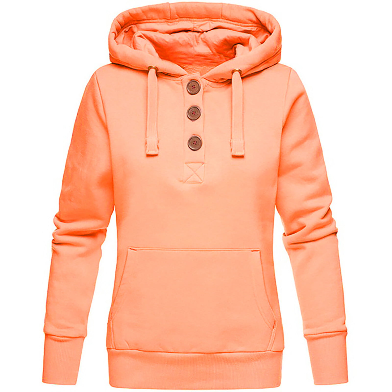 Women Plus Size Hoodies Clearance Ladies Solid Hooded Button Sweatshirt Pullover Tops Shirt