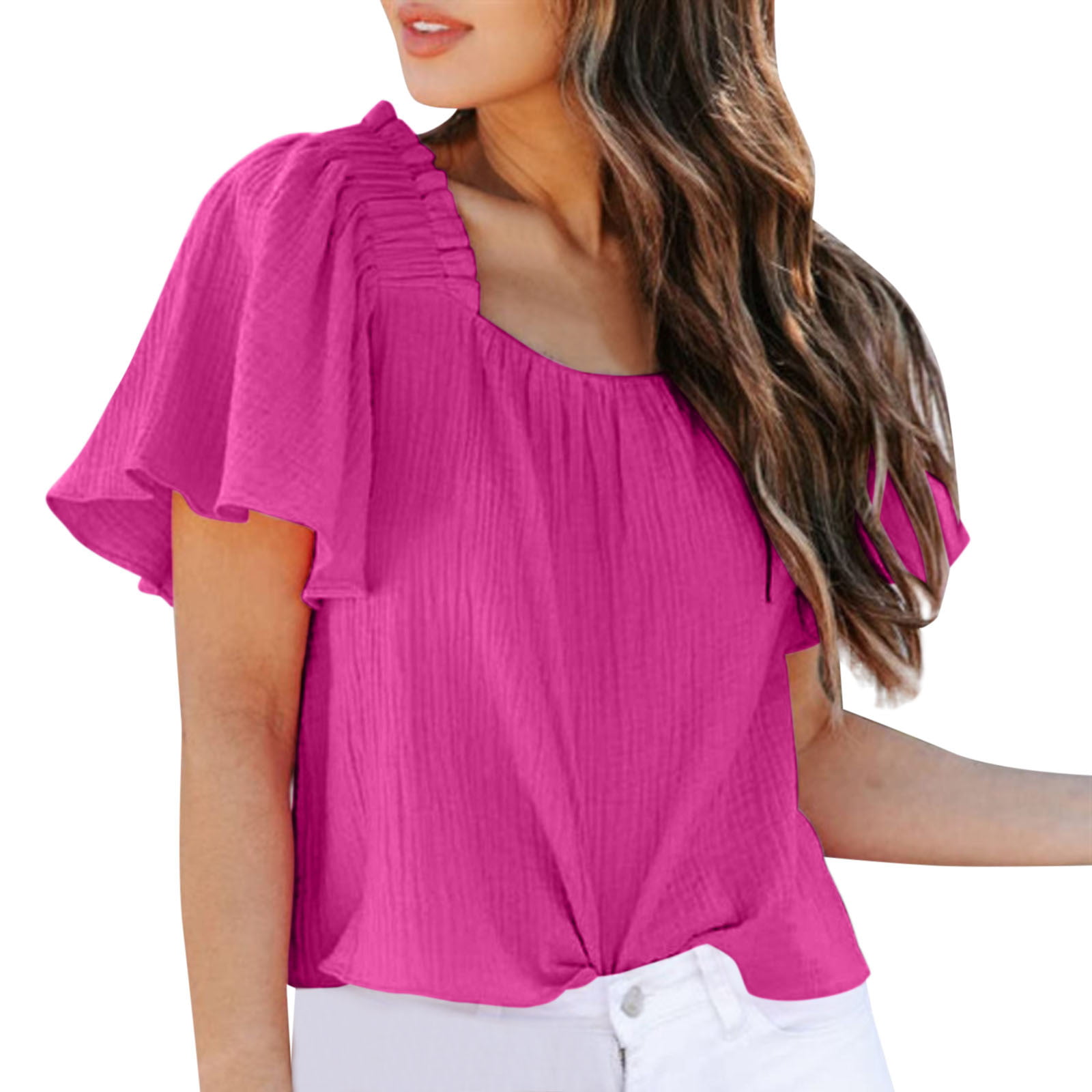 GWAABD Light Weight Long Sleeve Shirts for Women Ladies Casual Summer Adjustable One Shoulder Elastic Solid Color Shirt