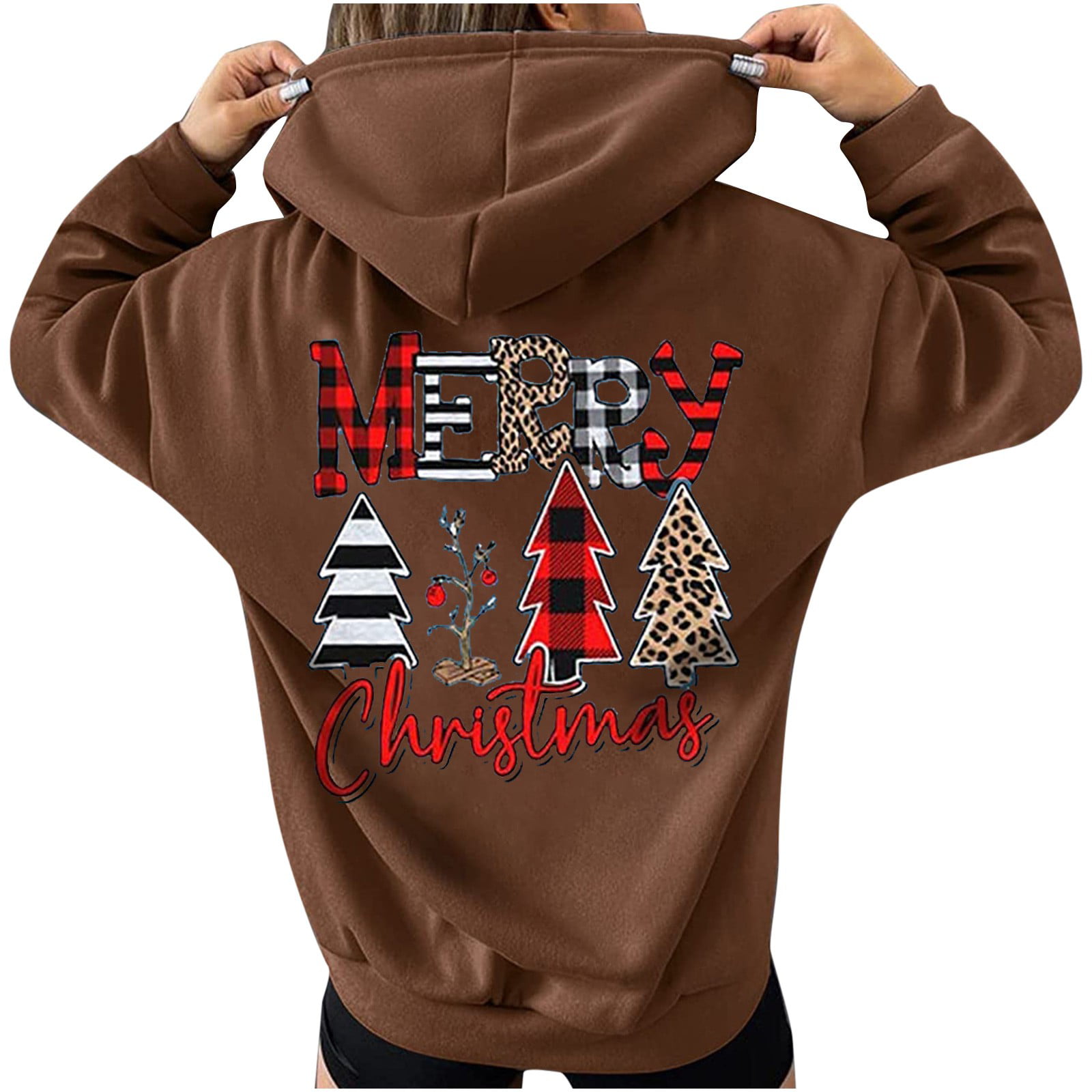 Women Fall Hoodies Clearance Christmas Sweatshirts Drawstring Hoodies Back Graphic Pullover Tops Pocket Drop Shoulder